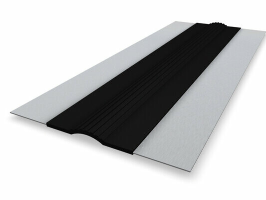 PREFA on-roof gutter expansion joint, aluminium, black, 6,000 x 375 mm, high-quality sealing solution for gutter installation.