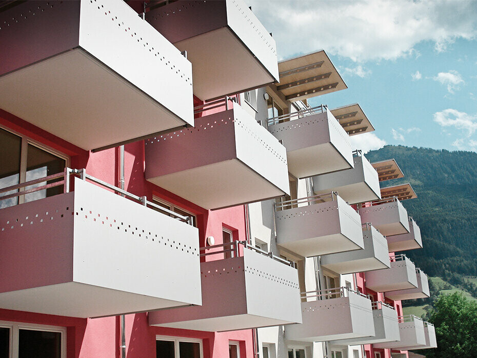 Balcony cladding with perforated aluminium composite panels from PREFA