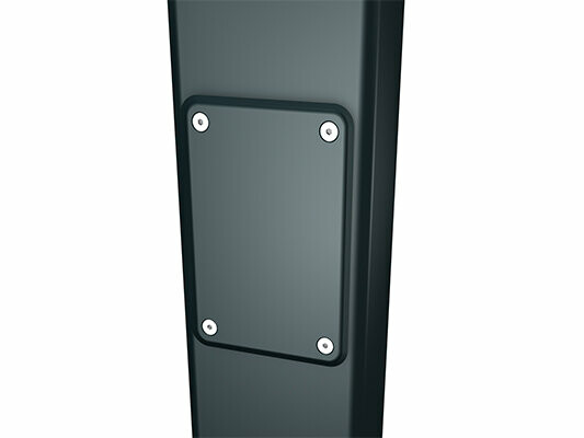 PREFA square downpipe with access pipe, available in sizes 80 and 100 mm, enables easy maintenance and cleaning of roof drainage systems. The integrated access pipe ensures easy access and facilitates the removal of deposits.