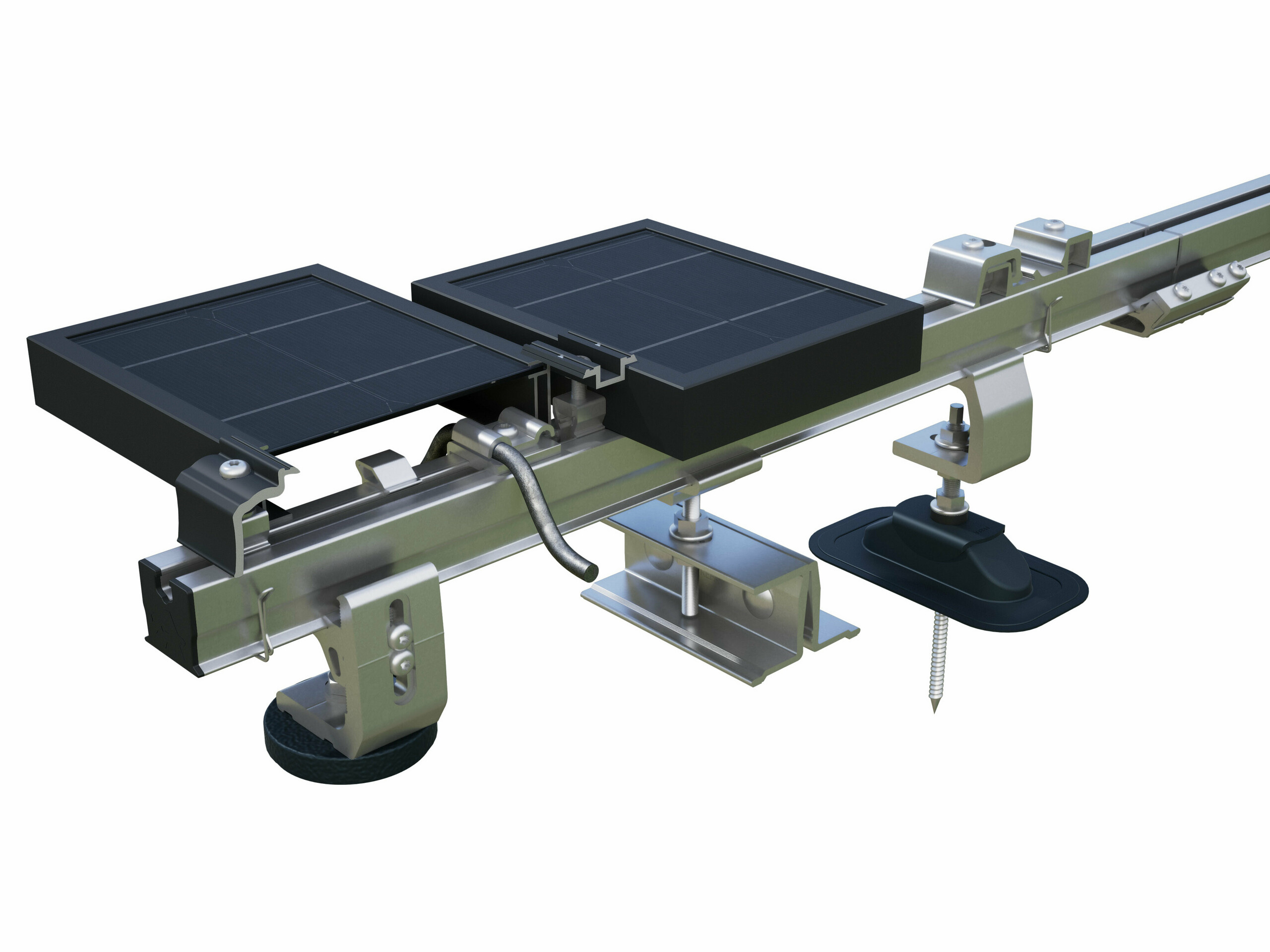 PREFA profile rail for installing photovoltaic systems on PREFA roofs, with PREVARIO 3.S, PREVARIO PREFALZ and PREVARIO Sunny solar brackets.