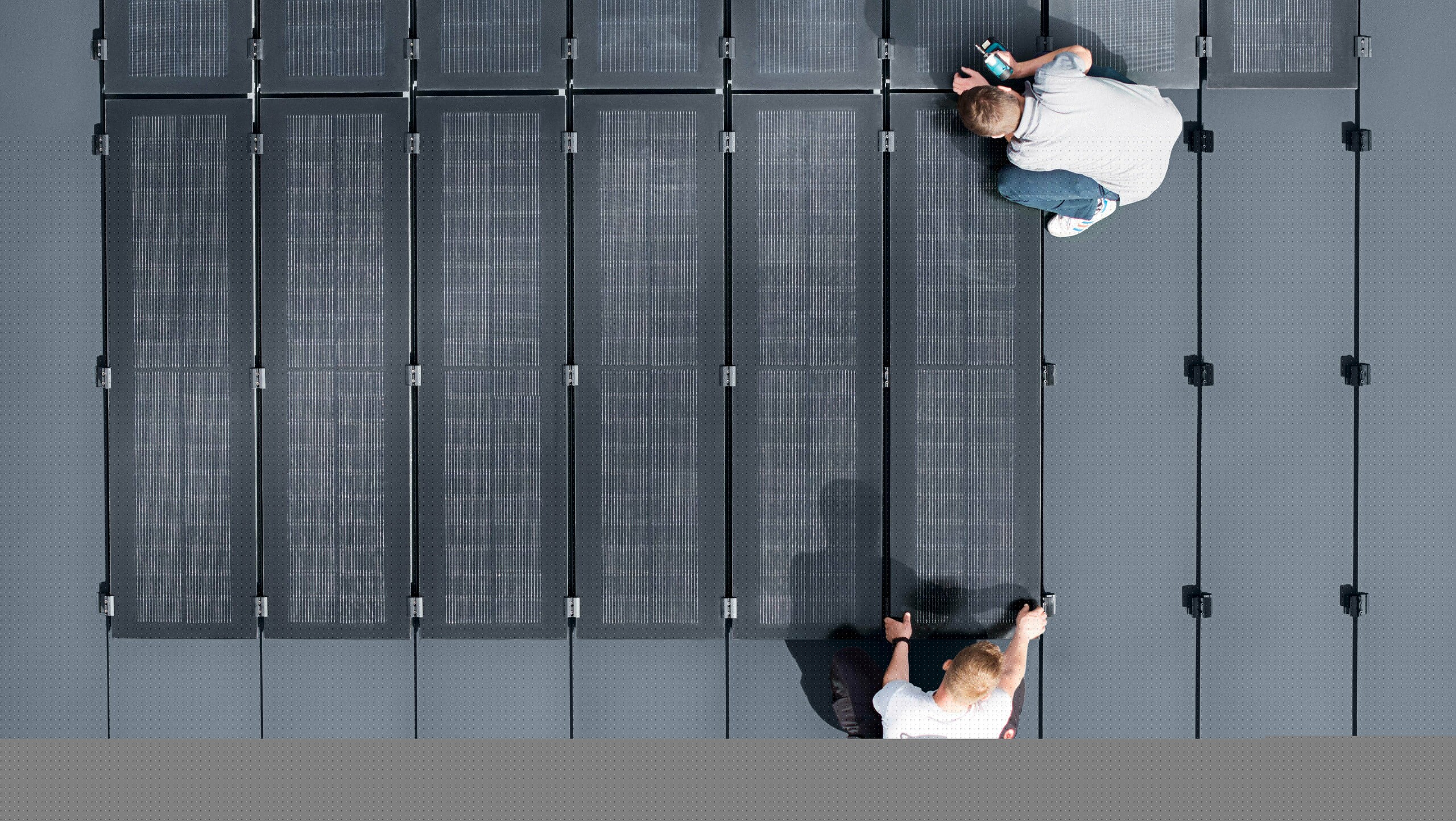 Bird’s eye view of the PREFALZ solar panels, which will be installed on the PREFALZ roof.