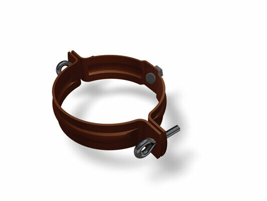 PREFA pipe bracket for reinforced downpipe, brown, Ø 80, 100, 120 mm, stable fastening solution for downpipe installation.
