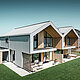 Modern semi-detached houses with PREFALZ (standing seam) building shell, roof and façade are clad with PREFALZ standing seam in patina grey incl. square downpipe